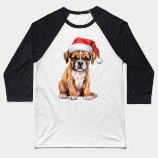 Boxer Dog in Santa Hat Baseball T-Shirt